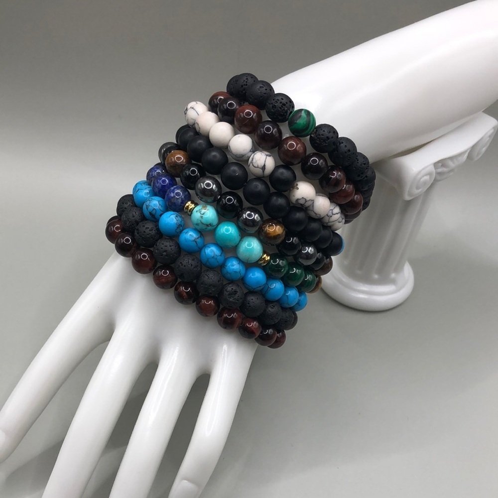 Bundle 9 stone bead stretch roll on bracelets stackable layering boho festival